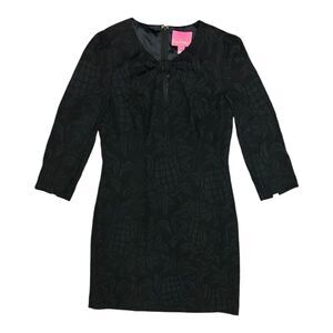 Lilly Pulitzer Kolton Stretch Shift Dress Size 4 Onyx Pineapple Pucker Jacquard